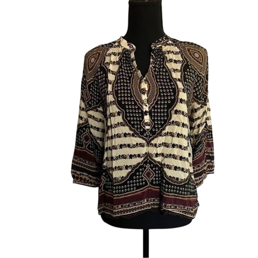Boho style 100% silk Scarf Print Blouse by Trinity - M